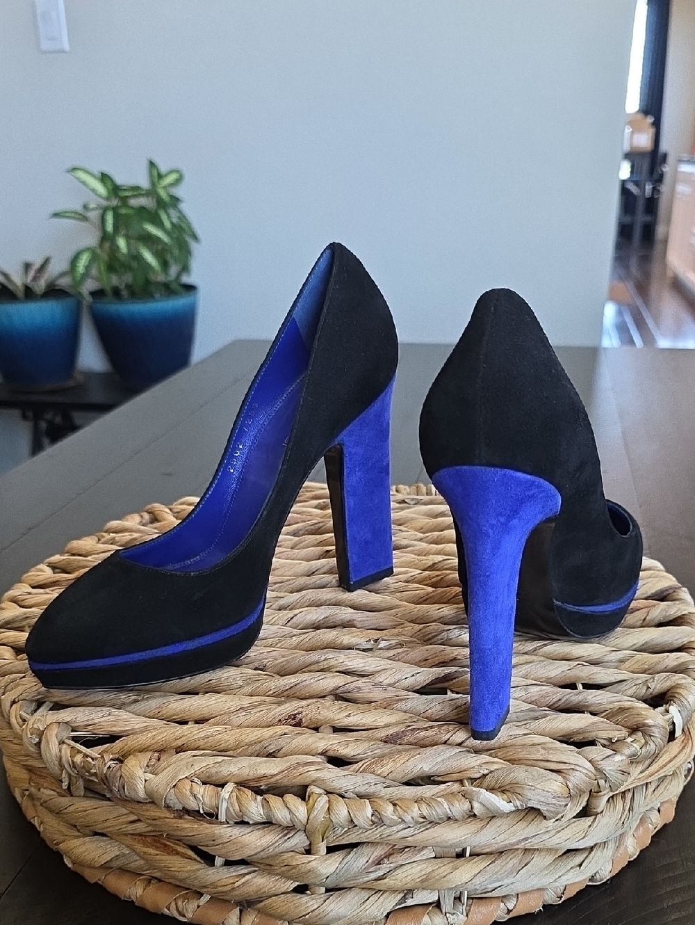 NEW Sergio Rossi Black Blue Suede Leather Platform Heels Italy 37 1/2